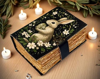 Handmade Bunny Rabbit Leather Journal Easter Gift 200– 400 Deckle-Edge Page, Antique Lock