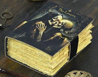 Overthinker Leather Journal – Gothic Tarot Grimoire, Handmade Spell Book