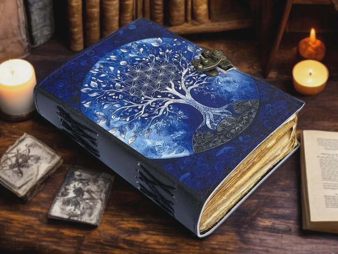 Celestial Tree of Life Leather Journal | Handmade Grimoire Spell Book ...