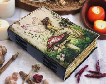 Fairy Leather Grimoire Journal – 400 Pages Refillable Book of Shadows, Witchcraft Spellbook, Wiccan Pagan Gothic Witchy Journal Gift for Her