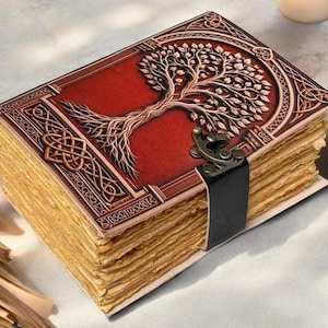 400 Page Large Grimoire leather journal, Print Tree of Life Journal, Blank spell book book of shadows Leather Celestial Gifts For Him Her