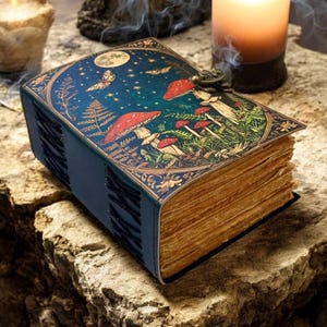Moon & Butterfly Leather Journal - Vintage Deckle Edge Paper writing drawing Notebook Sketchbook