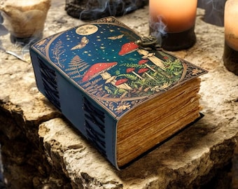 unique mushroom leather journal, personalized gifts for him/her, interesting junk journal