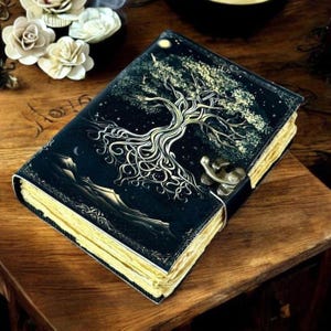 400 Page Large Grimoire leather journal, Print Tree of Life Journal, Blank spell book book of shadows Leather Celestial Gifts For Mom