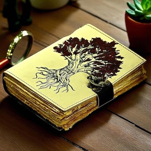 Handmade tree of life Vintage Deckle Edge Paper Leather Journal Blank Spell Book of Shadows Grimoire Vintage Journal for women