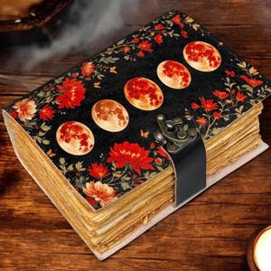 400 pagina&#39;s - maanfase - leren Grimoire-dagboek notitieboek - boek der schaduwen - blanco spreukenboek lederen cadeaus voor hem en haar