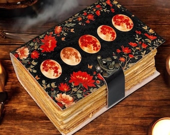 Moon Phase Leather Journal - Vintage Deckle Edge Paper grimoire Notebook Sketchbook