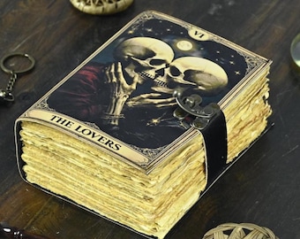 Love Overthinker Grimoire Leather Journal -Gothic Tarot Notebook -Blank Spell Book of shadows Handmade Sketchbook  | Witchy Journal