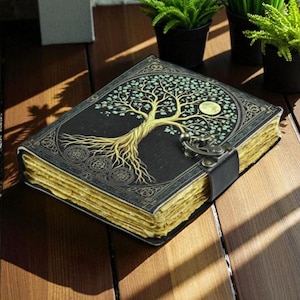 Tree Leather Journal Vintage journal tree of life antique notebook spell book of shadow with lock closer best gift lover Deckle Page Writing