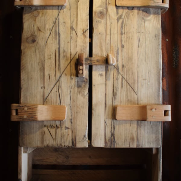 Rustic wooden wall hanging cabinet, repurposed scaffolding boards