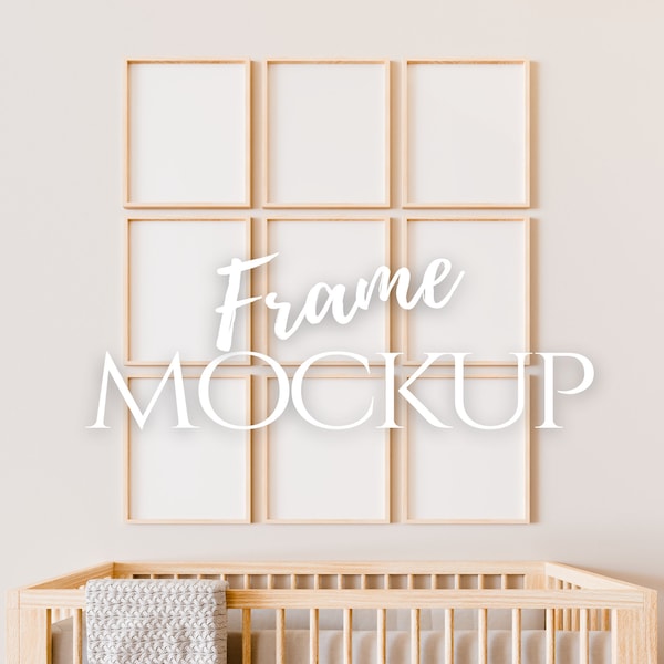 Nursery Frame Mockup with Customizable Wall | DIN A Ratio | Set of 9 Frame Mockup for Kids Room