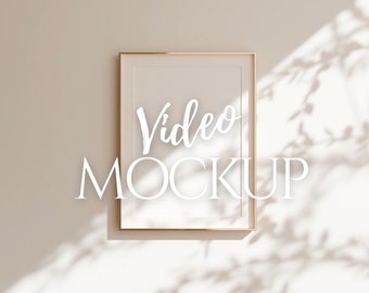 Gold Vertical Frame Video Mockup | Customizable Wall Color