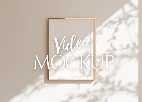 Gold Vertical Frame Video Mockup | Customizable Wall Color
