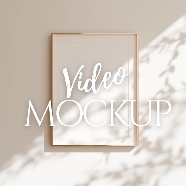 Video Frame Mockup | Gold and Wood Frame Options | Vertical Frame | Customizable Wall