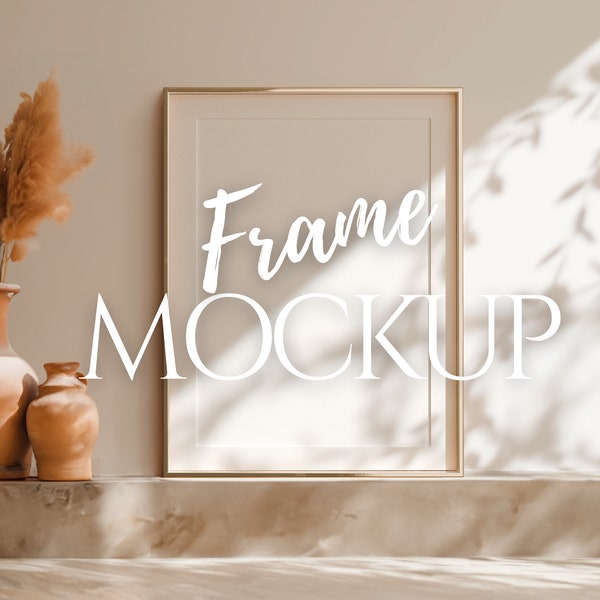 Gold Frame Mockup with Wood Frame Option | Frame Matte Option | DIN A Ratio