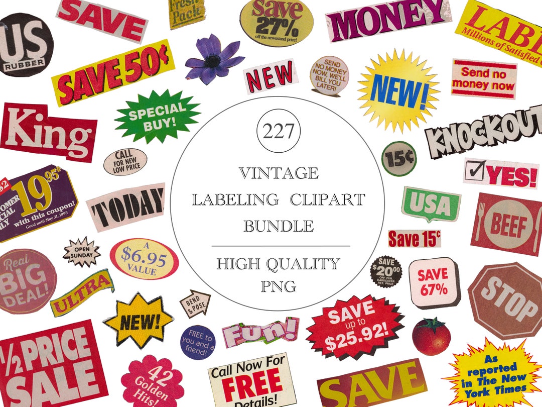 Vintage Label Clipart Mega Bundle, Antique Decoration Clipart, 80s