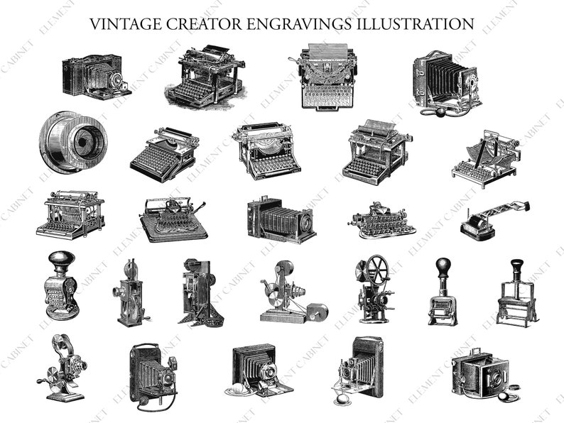 Vintage Equipment Clipart Bundle, Antique Camera Clipart, Vintage ...