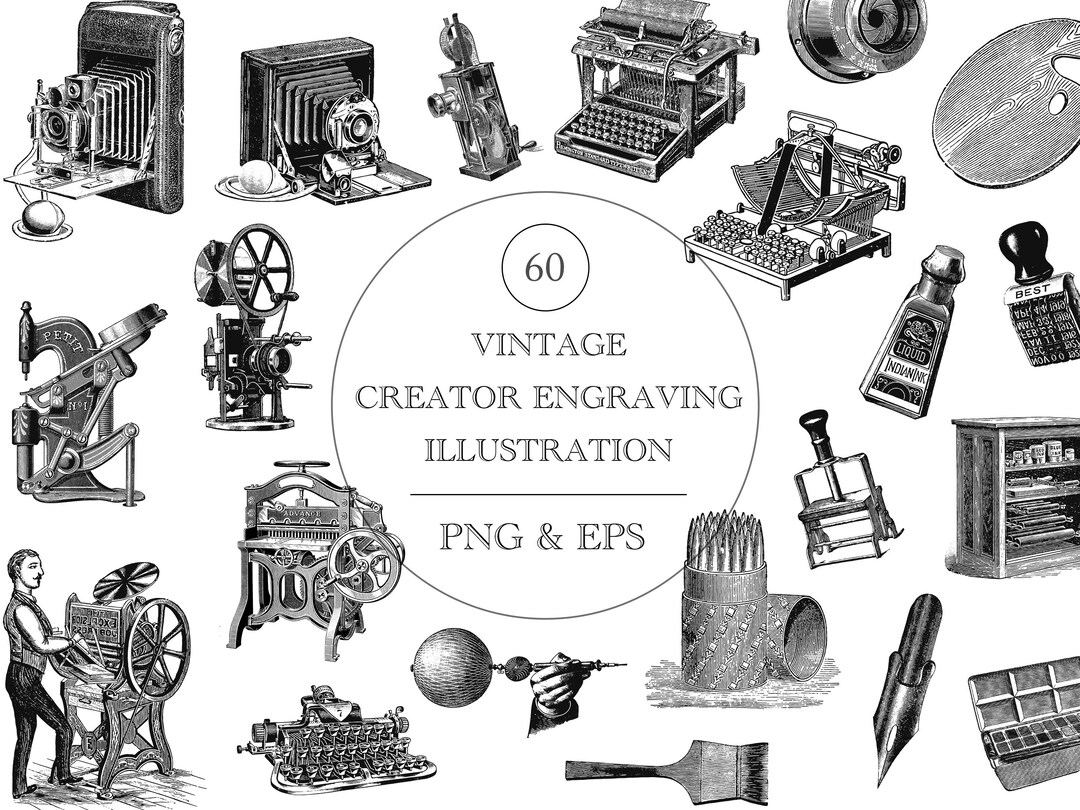Vintage Equipment Clipart Bundle, Antique Camera Clipart, Vintage ...