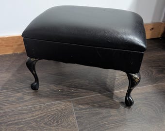 Vintage Iron Leg Foot Stool Curvy Metal Leg Storage Chest Upholstered Foot Rest Boudoir Boho Furniture