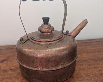 Vintage Simplex Copper Tea Kettle England Whistling Wood Handle