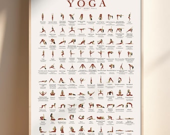100 Yoga Poses Art Print: Hatha Asanas Beginner Guide (Digital Download)