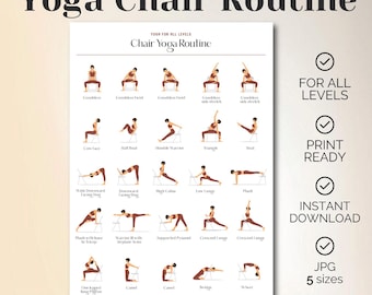 Póster de rutina de yoga en silla: Guía de ejercicios sentados (Descarga digital)