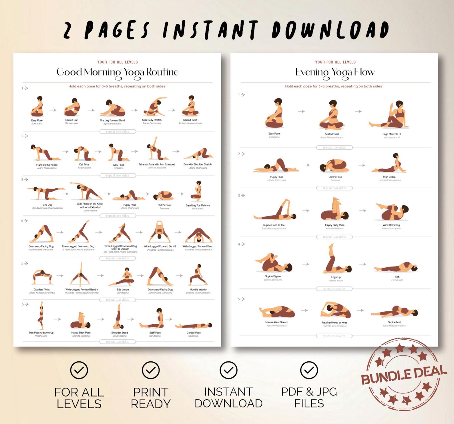 Morning & Evening Yoga Routine Printable Poster | Yoga Poses Wall Art ...