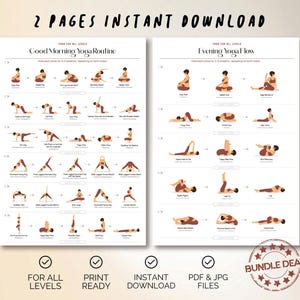 Morning & Evening Yoga Routine Printable, Poses Illustrations (Digital Download)