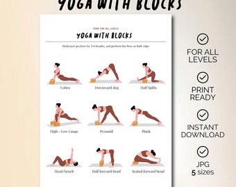 Yoga with Blocks Sequence Poster, Printable Poses Guide (Digital Download)