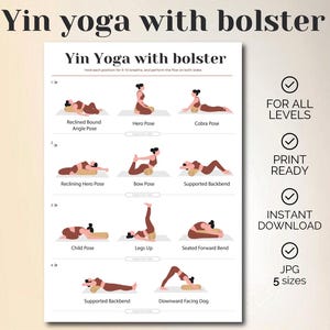 Affiche de séquence de yoga yin avec traversin, art mural de poses d'accessoires de yoga (téléchargement numérique)