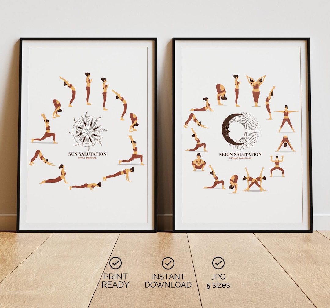 Sun and Moon Salutation Yoga Art Poster: Boho Printable (digital ...