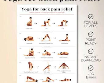 Back Pain Relief Yoga Poses Guide, Illustrated Stretching Sequence (Digital Download)
