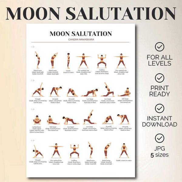 Séquence de yoga salutation à la lune : Chandra Namaskara imprimable (JPG) (téléchargement numérique)