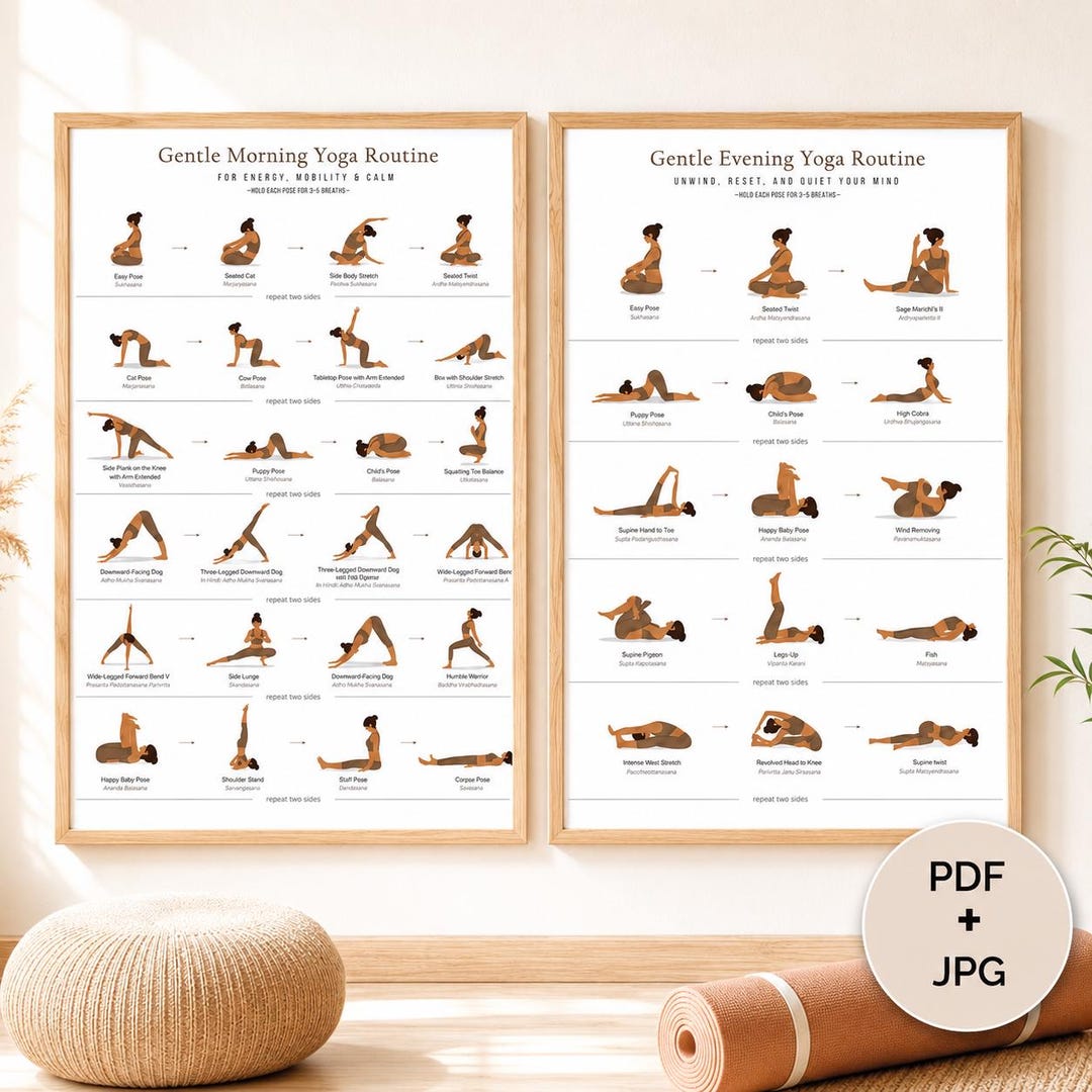 Yoga Routine On Paper Morning & Evening Yoga Routine Printable, Poses Illustrations (digital ...