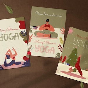 3 cartoline di Natale Yoga / DOWNLOAD IMMEDIATO / Cartoline regalo di un set di yoga per le vacanze tranquille / Biglietti di Natale spirituali Boho / Biglietti di auguri