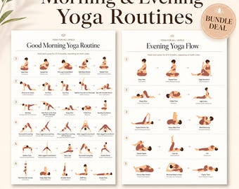 Póster imprimible con posturas de yoga para la mañana y la tarde / Guía para principiantes (Descarga digital)