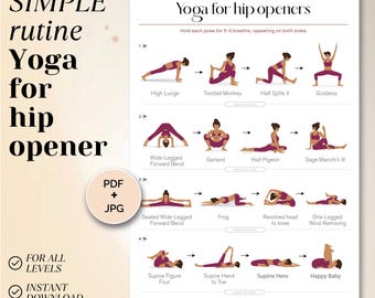Hip Opener Yoga Poses Print, Flexibility Guide (Digital Download) JPG + PDF