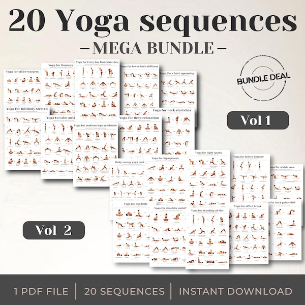 Illustrated Yoga Sequences Bundle, 20 Flows for Home Practice (Digital Download)