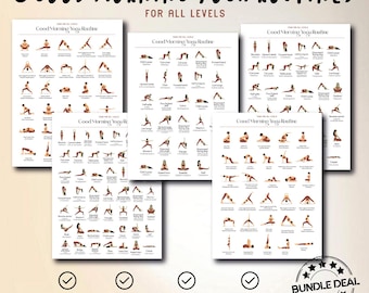 Morning Yoga Poses Poster Set: 5 Printable Routines (JPG Files)