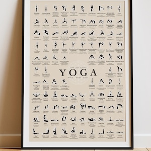 Poster yogahoudingen voor beginners | Hatha en moderne asana&#39;s | met Sanskrietnamen | vormt begeleiding | JPG-bestand | DOWNLOADEN DIRECT