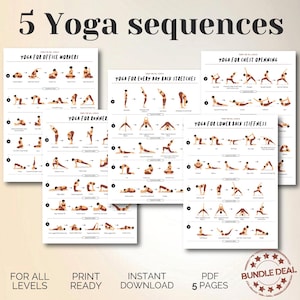 Yoga Poses Sequence Bundle, 5 Illustrated Flows (Digital Download)