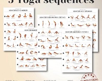 Paquete de secuencias de posturas de yoga, 5 flujos ilustrados (descarga digital)