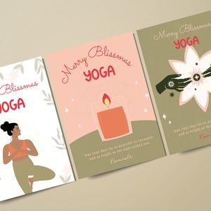 Holiday Zen: Download immediato di 3 cartoline di Natale Yoga per una stagione pacifica / Set di cartoline regalo / Biglietti di Natale spirituali / Biglietti di auguri