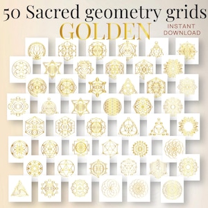 Paquete de geometría sagrada dorada: cuadrícula de cristal, arte ritual (JPG, PNG y SVG imprimibles)