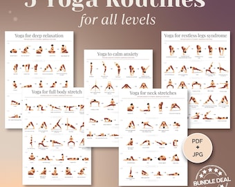 Paquete de secuencias de posturas de yoga, 5 flujos ilustrados (descarga digital)