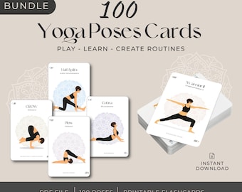 100 Yoga Asana Referenzkarten | Druckbares PDF in Englisch & Sanskrit | Digitales Yoga Deck