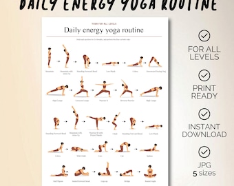 Póster imprimible con posturas de yoga para obtener energía diaria, guía de flexibilidad (descarga digital)
