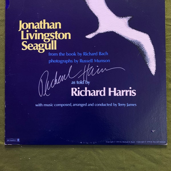 AUTOGRAPH - Richard Harris on Jonathan Livingston Seagull album - COA included