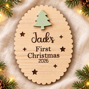 Placa personalizada para la primera Navidad del bebé, recuerdo navideño de madera, regalo para recién nacido