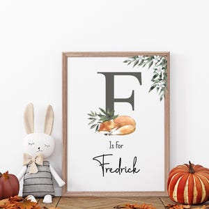 ARCHIVO DIGITAL Impresión personalizada de bosque para niños Decoración de dormitorio Animales del bosque Letra grande y nombre